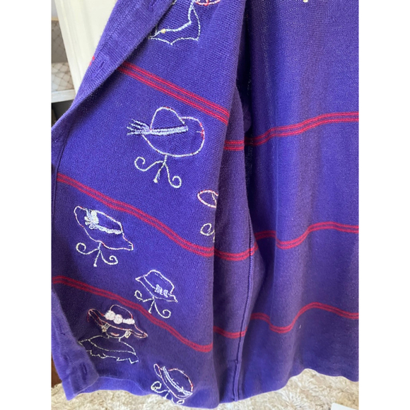 Vintage Terrazzo Cardigan Manniquin Silhouette Purple Embroidered Eclectic Boho - Picture 5 of 8